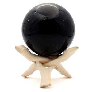 モリオン 黒水晶 丸玉 木製台座付き 直径 79mm 山東省産 天然石 パワーストーン 1点もの 置き物 インテリア 置物 開運 原石