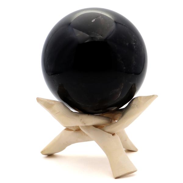 モリオン 黒水晶 丸玉 木製台座付き 直径 80mm 山東省産 天然石 パワーストーン 1点もの 置...