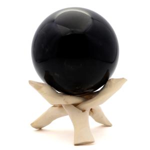 モリオン 黒水晶 丸玉 木製台座付き 直径 80mm 山東省産 天然石 パワーストーン 1点もの 置き物 インテリア 置物 開運 原石