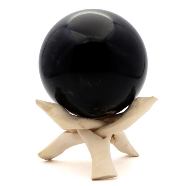 モリオン 黒水晶 丸玉 木製台座付き 直径 80mm 山東省産 天然石 パワーストーン 1点もの 置...