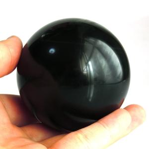 チベット産 モリオン（黒水晶）丸玉 直径51mm 台座付き ケアンゴーム 光を全く通さない 正真正銘本物｜goldstone