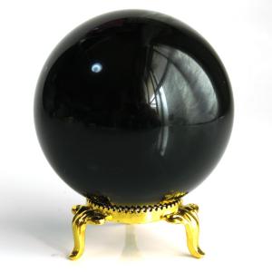チベット産 モリオン（黒水晶）丸玉 直径42mm 台座付き ケアンゴーム 光を全く通さない 正真正銘本物｜goldstone