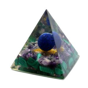 オルゴナイト ピラミッド 天然石 さざれ マラカイト アメジスト ラピスラズリ  幅 約5cm orgonite pyramid  置物 パワーストーン｜goldstone