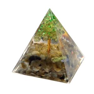 オルゴナイト ピラミッド 招財樹 ツリー 天然石 さざれ ラブラドライト ペリドット 幅 約5cm orgonite pyramid  置物 パワーストーン
