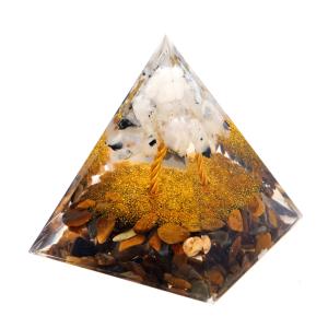 オルゴナイト ピラミッド 招財樹 ツリー 天然石 さざれ タイガーアイ ムーンストーン 幅 約5cm orgonite pyramid  置物 パワーストーン