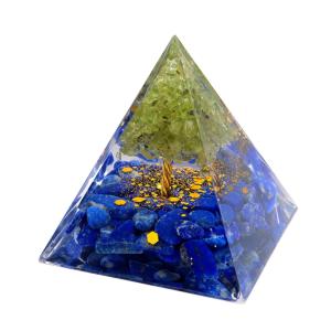 オルゴナイト ピラミッド 招財樹 ツリー 天然石 さざれ ラピスラズリ ペリドット 幅 約5cm orgonite pyramid  置物 パワーストーン 敬老の日 爆買
