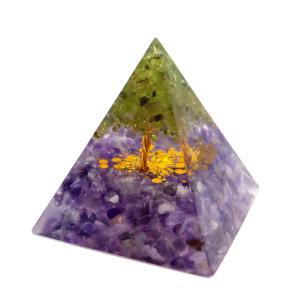 オルゴナイト ピラミッド 招財樹 ツリー 天然石 さざれ アメジスト ペリドット 幅 約5cm orgonite pyramid  置物 パワーストーン 敬老の日 爆買