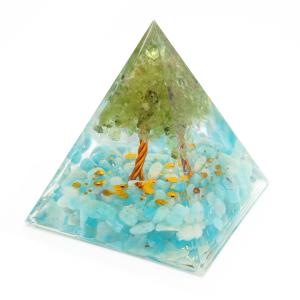 オルゴナイト ピラミッド 招財樹 ツリー 天然石 さざれ アマゾナイト ペリドット 幅 約5cm orgonite pyramid  置物 パワーストーン 爆買