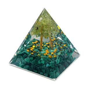 オルゴナイト ピラミッド 招財樹 ツリー 天然石 さざれ マラカイト ペリドット 幅 約5cm orgonite pyramid  置物 パワーストーン