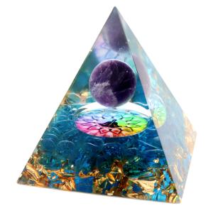 オルゴナイト ピラミッド アメジスト 丸玉入り チャクラ 紫水晶 orgonite pyramid  置物 天然石 パワーストーン 浄化｜goldstone