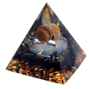 オルゴナイト ピラミッド 生命の樹 オブシディアン さざれ タイガーアイ 丸玉入り orgonite pyramid  置物 天然石 パワーストーン 浄化 爆買 クリスマス