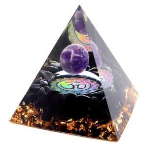 オルゴナイト ピラミッド 幾何学模様 オブシディアン さざれ アメジスト 丸玉入り orgonite pyramid  置物 天然石 パワーストーン 浄化 爆買 クリスマス