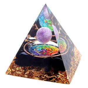 オルゴナイト ピラミッド アメジスト 丸玉入り オブシディアン さざれ 紫水晶 曼荼羅 orgonite pyramid  置物 天然石 パワーストーン 浄化