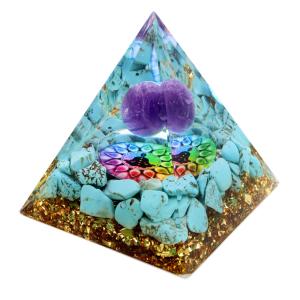 オルゴナイト ピラミッド ターコイズ トルコ石 さざれ アメジスト 丸玉 orgonite pyramid 置物 天然石 パワーストーン 浄化 母の日 贈り物 ギフト