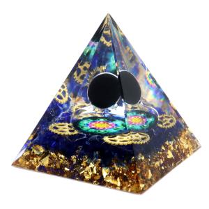 オルゴナイト ピラミッド 六芒星 歯車 幾何学模様 orgonite pyramid 金箔入り 置物 約6cm パワーストーン 浄化