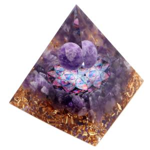 オルゴナイト ピラミッド アメジスト さざれ 丸玉入り 紫水晶 orgonite pyramid  置物 天然石 パワーストーン 浄化｜goldstone