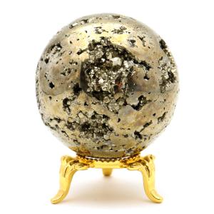 パイライト 丸玉 45mm 1点物 ペルー産 台座付き 置き物 天然石 パワーストーン ピカピカ鏡面 黄鉄鉱