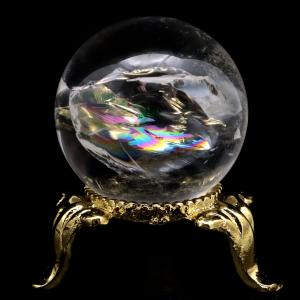 アイリスクォーツ 丸玉 水晶 虹入り AA 天然 直径約29mm 台座付き レインボー パワーストーン 天然石 1点もの 置き物 玉 球 本物 風水 グッズ 占い 爆買