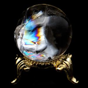 アイリスクォーツ 丸玉 水晶 虹入り AA 天然 直径約29mm 台座付き レインボー パワーストーン 天然石 1点もの 置き物 玉 球 本物 風水 グッズ 占い 爆買