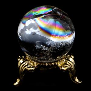 アイリスクォーツ 丸玉 水晶 虹入り AA 天然 直径約28mm 台座付き レインボー パワーストーン 天然石 1点もの 置き物 玉 球 本物 風水 グッズ 占い 爆買