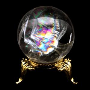 アイリスクォーツ 丸玉 水晶 虹入り AA 天然 直径約33mm 台座付き レインボー パワーストーン 天然石 1点もの 置き物 玉 球 本物 風水 グッズ 占い 爆買