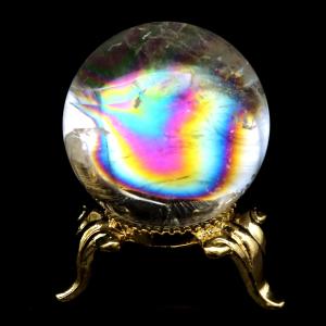 アイリスクォーツ 丸玉 水晶 虹入り AA 天然 直径約31mm 台座付き レインボー パワーストーン 天然石 1点もの 置き物 玉 球 本物 風水 グッズ 占い 爆買