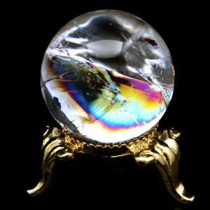アイリスクォーツ 丸玉 水晶 虹入り AA 天然 直径約28mm 台座付き レインボー パワーストーン 天然石 1点もの 置き物 玉 球 本物 風水 グッズ 占い 爆買