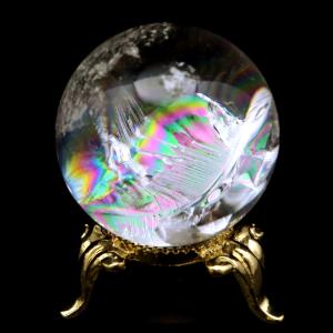 アイリスクォーツ 丸玉 水晶 虹入り AA 天然 直径約35mm 台座付き レインボー パワーストーン 天然石 1点もの 置き物 玉 球 本物 風水 グッズ 占い 爆買