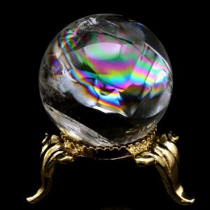 アイリスクォーツ 丸玉 水晶 虹入り AA 天然 直径約29mm 台座付き レインボー パワーストーン 天然石 1点もの 置き物 玉 球 本物 風水 グッズ 占い 爆買
