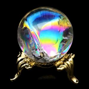 アイリスクォーツ 丸玉 水晶 虹入り AA 天然 直径約28mm 台座付き レインボー パワーストーン 天然石 1点もの 置き物 玉 球 本物 風水 グッズ 占い 爆買