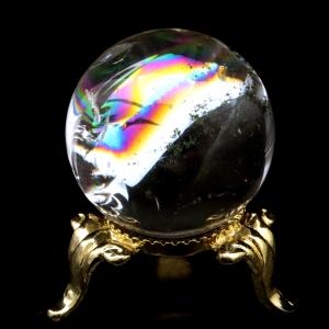 アイリスクォーツ 丸玉 水晶 虹入り AA 天然 直径約30mm 台座付き レインボー パワーストーン 天然石 1点もの 置き物 玉 球 本物 風水 グッズ 占い 爆買