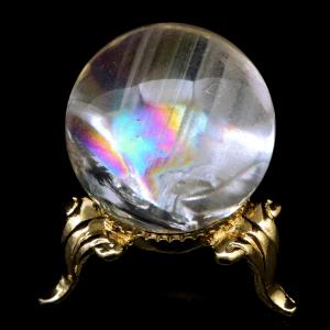 アイリスクォーツ 丸玉 水晶 虹入り AA 天然 直径約28mm 台座付き レインボー パワーストーン 天然石 1点もの 置き物 玉 球 本物 風水 グッズ 占い 爆買