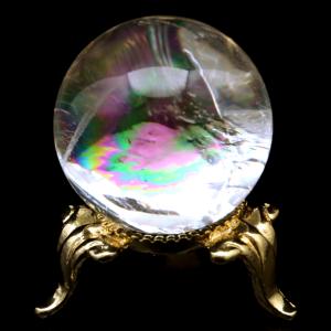 アイリスクォーツ 丸玉 水晶 虹入り AA 天然 直径約29mm 台座付き レインボー パワーストーン 天然石 1点もの 置き物 玉 球 本物 風水 グッズ 占い 爆買