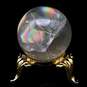 アイリスクォーツ 丸玉 水晶 虹入り AA 天然 直径約28mm 台座付き レインボー パワーストーン 天然石 1点もの 置き物 玉 球 本物 風水 グッズ 占い 爆買