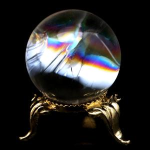 アイリスクォーツ 丸玉 水晶 虹入り AA 天然 直径約30mm 台座付き レインボー パワーストーン 天然石 1点もの 置き物 玉 球 本物 風水 グッズ 占い 爆買