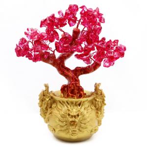 GOLD STONE 招財樹 壺型 アメジスト 紫水晶 龍 風水置物 インテリア 金