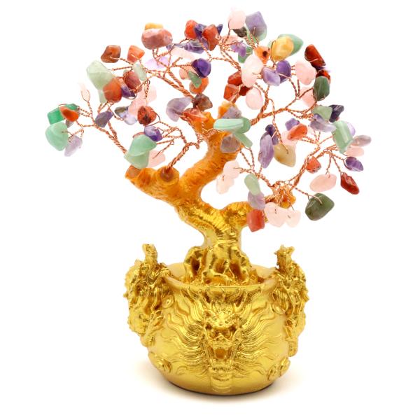 招財樹 壺型 MIX マルチカラー 龍 風水置物 インテリア 金運祈願 開運 商売繁盛祈願 龍の置物...