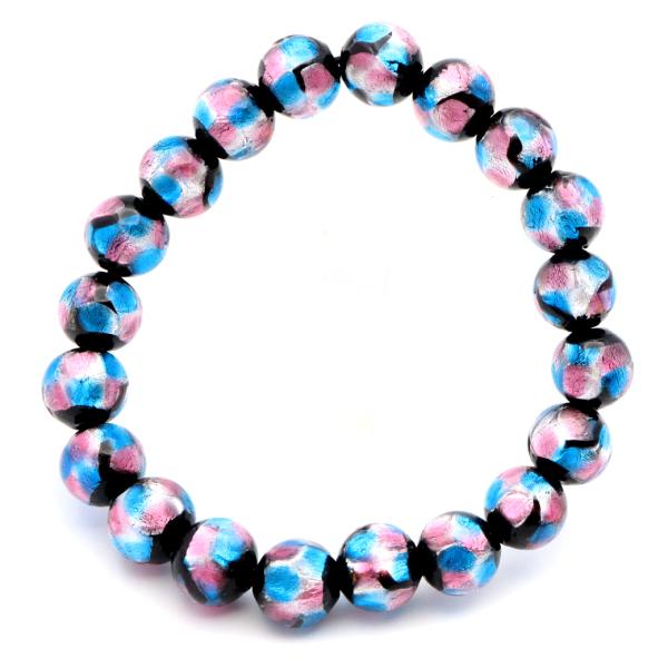 ホタルガラス ブレスレット ピンク ブルー 10mm 青色 白色 とんぼ玉 ほたる 蛍 トンボ玉 ア...