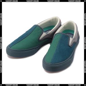 コンバース スニーカー メンズ スケートボーディング スリップオン セイハロー CONVERSE SKATEBOARDING CS SLIP-ON SK SAYHELLO+ BLUE/GREEN/GREY｜goldtakeoff7