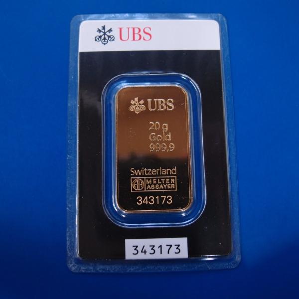 スイス　純金２０ｇスモールバー　ＵＢＳ銀行　新品未使用