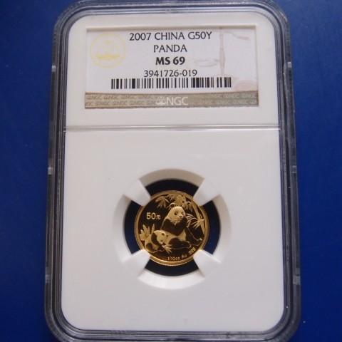 中国　パンダ金貨１／１０オンス　２００７年　ＭＳ６９