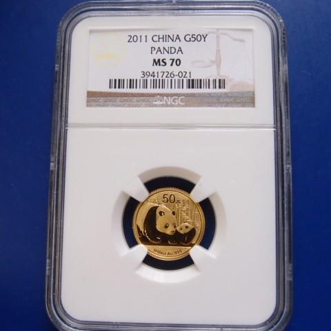 中国　パンダ金貨１／１０オンス　２０１１年　ＭＳ７０
