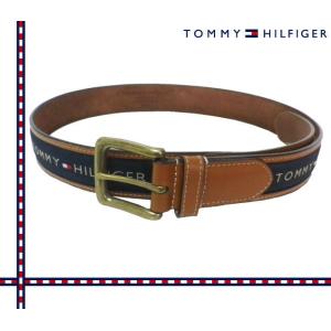 TOMMY HILFIGER（トミーヒルフィガー)　[ブラウン/ネイビー]　牛革コンビベルト　USモ...