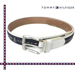 TOMMY HILFIGER（トミーヒルフィガー)　[ホワイト/ネイビー]　牛革コンビベルト　USモデル