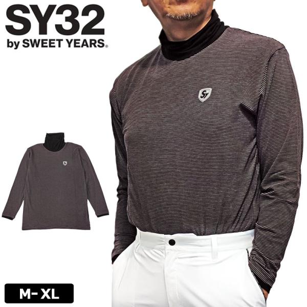 クーポン有 SY32 GOLF メンズ ハイネック 長袖 シャツ BORDER HIGH NECK ...