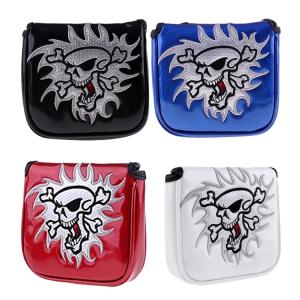 【メール便配送無料】ゴルフ ヘッドカバー パター用 マグネット式 スカル 2ボール マレットパター PUレザー ヘッドカバー センターシャフト対応 AH031