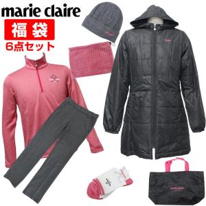 マリークレール ゴルフ 福袋 レディース 6点セット バッグつき ジャケット ジップアップ ニット帽 ネックウォーマー 靴下 ストレッチパンツ marie claire 735100