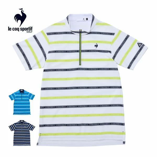 ルコックスポルティフ ゴルフ サンスクリーン ボーダー柄 ハーフジップ 半袖シャツ ウェア メンズ ...