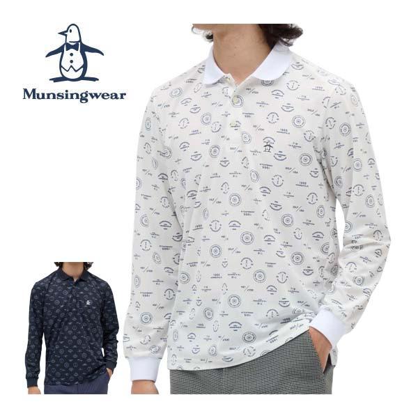 マンシングウェア サンスクリーン ロゴ総柄プリント 長袖 ポロシャツ ゴルフウェア メンズ 2025...