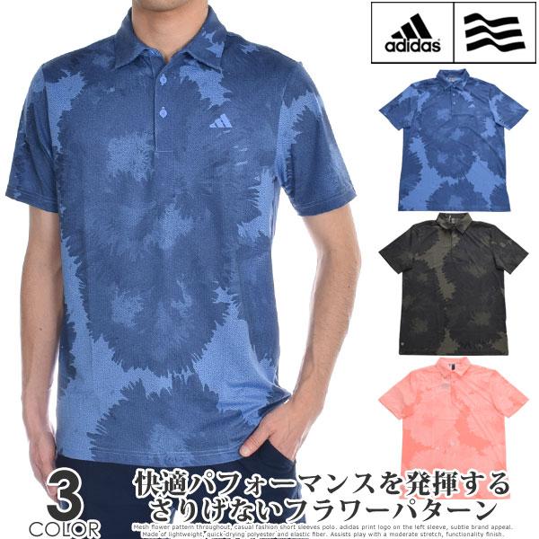 （超お買い得半袖ウェア）アディダス adidas ゴルフ メンズウェア フラワー メッシュ 半袖ポロ...